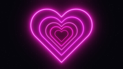 Fototapeta premium 3d pink neon glowing neon laser heart. Romance Valentines day love celebration background. Retro y2k futuristic grid object in space sky cosmos. 