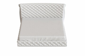 big comfortable bed isolated on white background, home furniture, illustration, 3d rendering