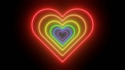 3d rainbow neon glowing neon laser heart. LGBT Pride Love is love Romance Valentines day love celebration background. Retro y2k futuristic grid object in space sky cosmos. 