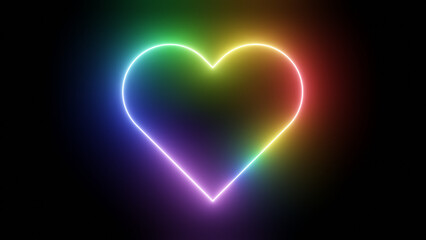 3d Heart rainbow neon glow light. Valentine's day. Pride LGBT disco party night template. Futuristic digital wireframe icon love.