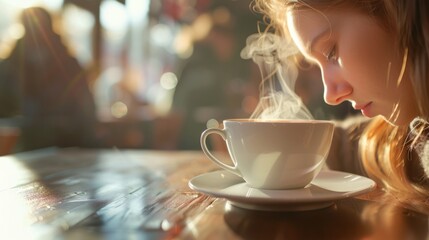 Woman Enjoying Morning Coffee - Powered by Adobe