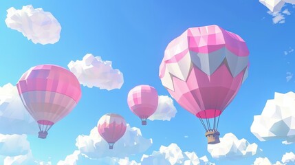 Fototapeta premium Create a vibrant low poly hot air balloon festival featuring pastelcolored balloons.