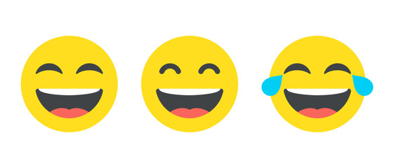 Laugh emoji icon set in generic style. LOL, laughing face emoticon concept