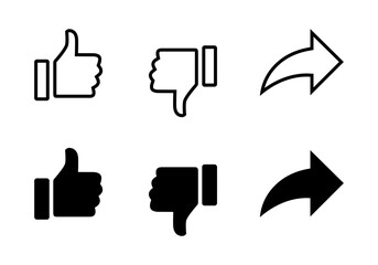 Like, dislike, and share icon set. Thumb up, down, and arrow concept