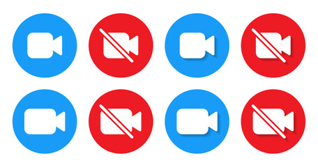 Video camera and off icon with shadow. Social media communication elements