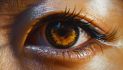 Hyper realistic detail of Asian female human eye. Eye care and beauty.