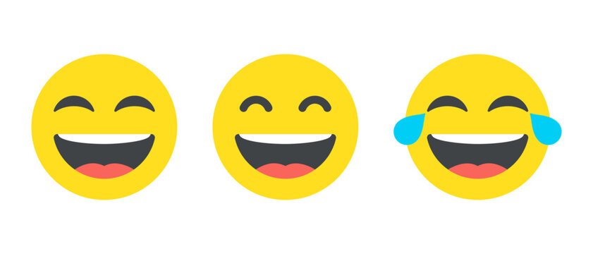 Naklejki Laugh emoji icon set in generic style. LOL, laughing face emoticon concept