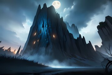 ホラーゲーム背景闇夜の黒遺跡城廃墟シルエット