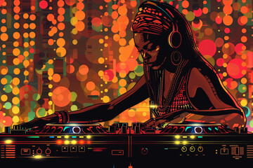 Young DJ with headphones doing a music session