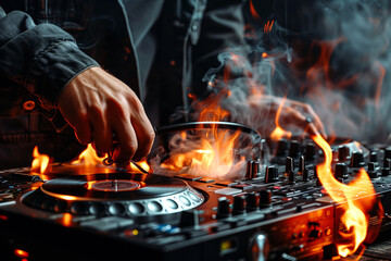 Young DJ with headphones doing a music session