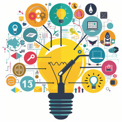 Creative idea bulb surrounded by business icons