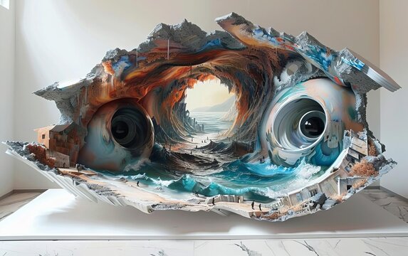 Explore anamorphic art to create distorted images that reveal their true form from a specific viewpoint,