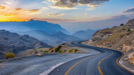 Desert winding mountain road on Jais mountain