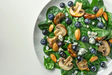 Savory Baby Spinach Salad with Warm Mushroom and Blueberry Vinaigrette