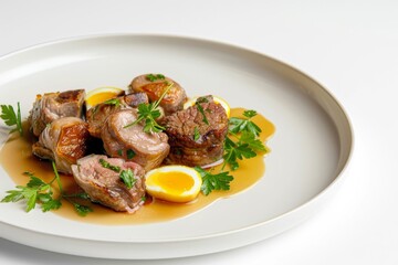 Fototapeta premium Mouthwatering Baby Lamb Brodettato with Zesty Lemon and Herbs