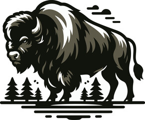 American bison Black Vector art White Background Free Download