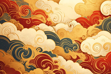 Classical Chinese style auspicious cloud texture background, golden auspicious cloud pattern festival celebration decoration