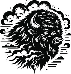Fototapeta premium American bison Black Vector art White Background Free Download