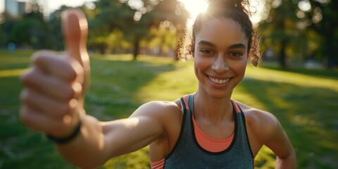 Woman, smiling, fitness field running outside, aerobics, or park marathon training. Nature freedom, sports warm-up, or morning runner on grass pitch athlete challenge