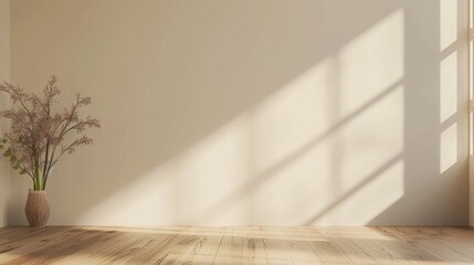 minimalistic abstract gentle light beige background ,light and intricate shadow from the window.