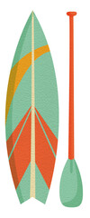 Surfboard, surfing, retro colors, vintage, flat style illustration