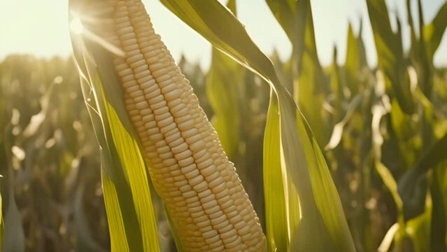 A selective focus of corn cob in organic corn field
