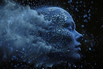 Data analysis, network, and creativity on dark studio background. Abstract, AI, robots, future AI, drawing, metaverse