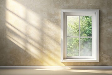 Realistic and minimalist blurred natural light windows, shadow overlay on wall paper texture, abstract background. Minimal abstract light white background for product presentation.