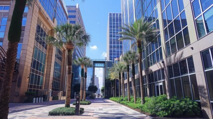 Downtown financial district with modern office buildings