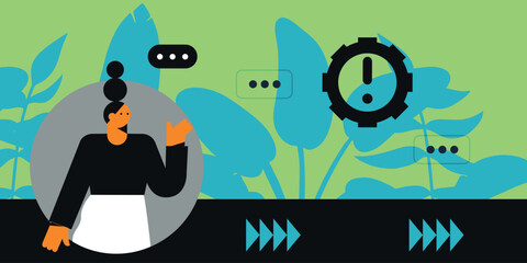 Technology abstract background. Work online, freelancing, education. Cartoon style. Vector illustration