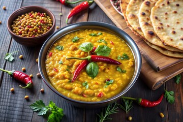 indian masala curry with naan rice and masala bread, indian food