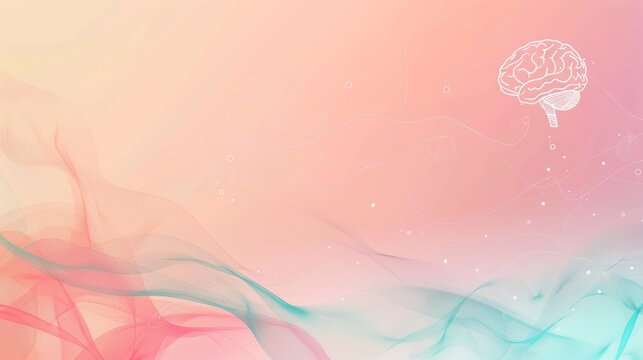 A soft pastel background with abstract waves and a small icon of a brain in the corner, leaving substantial blank space for text or graphics related to mental health concepts