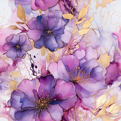 Seamless Luxury Alcohol Ink Flowers Pattern, Alcohol Ink Background, Fluid Ink Technique, Floral Background