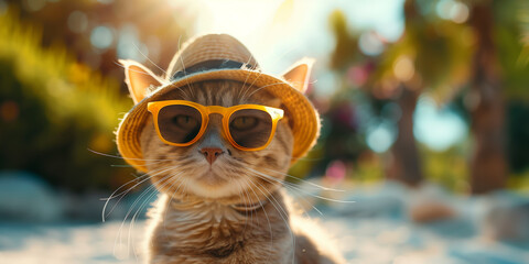 Obraz premium funny cat on the beach,ai