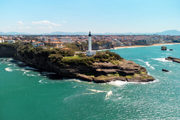 Aerial view of Biarritz lighthouse and coastline, Aquitaine, France. High quality photo