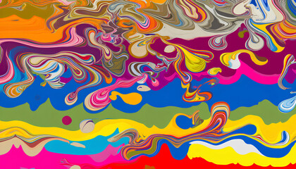 Fototapeta premium Horizontal background with spilled paint of different colors, bright colorful background