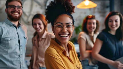 Obraz premium confident smiling black women standing in the office with her colleagues