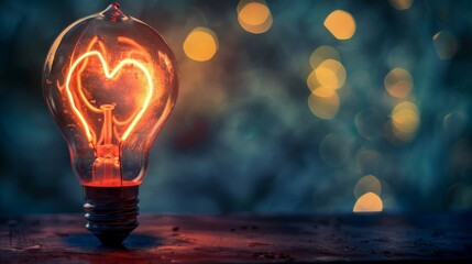 A light bulb with a heart inside it glowing brightly, symbolizing passionate ideas and heartdriven initiatives