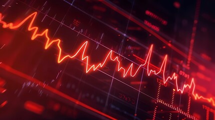 Graphical illustration of stock market trends akin to a heartbeat monitor, illustrating the fluctuating pulse of the market, captured with HD precision.