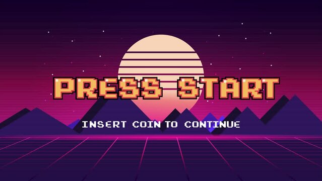 PRESS START INSERT A COIN TO CONTINUE .pixel art .8 bit game.retro game. for game assets 