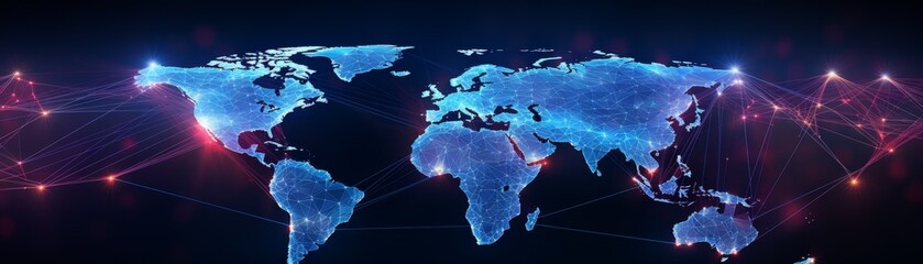 Abstract digital world map, concept of global network and connectivity