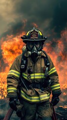 Obraz premium Firefighters wearing protective gear and breathing gear in a snow storm