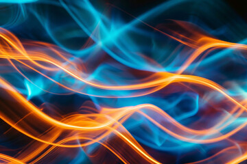 Obraz premium Abstract Energy Waves Vibrant Blue and Orange Light Trails Dynamic Motion Background