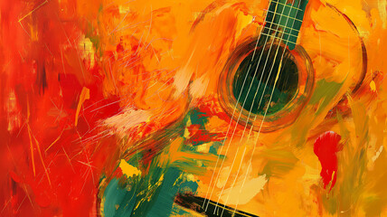 A Unique Abstract Yellow Guitar Painting. Artistic Guitar Painting Backgound