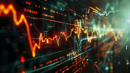 Graphical illustration of stock movements akin to a heartbeat monitor, indicating the rhythmic pulse of the market, captured in high-definition clarity.