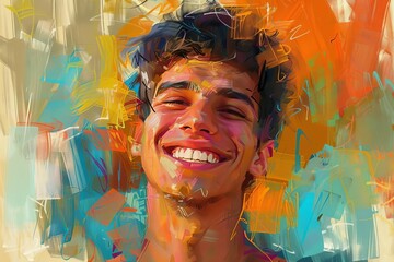 cheerful male portrait positivity vibrant expressive brushstrokes happiness joy smiling upbeat colorful vivid optimistic energetic dynamic digital painting 