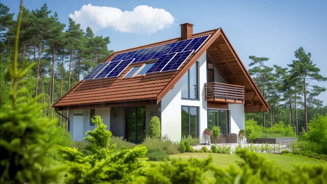 House with solar panels - 3d animation