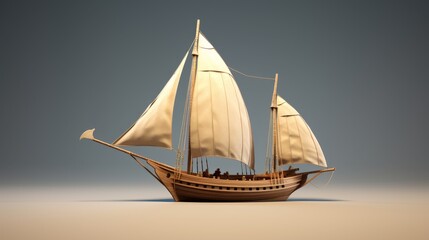 3D model of an ancient sailboat on a plain background 