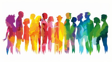 Colorful silhouettes of a diverse and multicultural community. Illustration of a multiethnic group of people, portrais