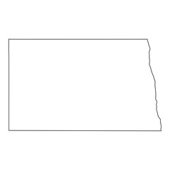 White solid outline of the state of North Dakota